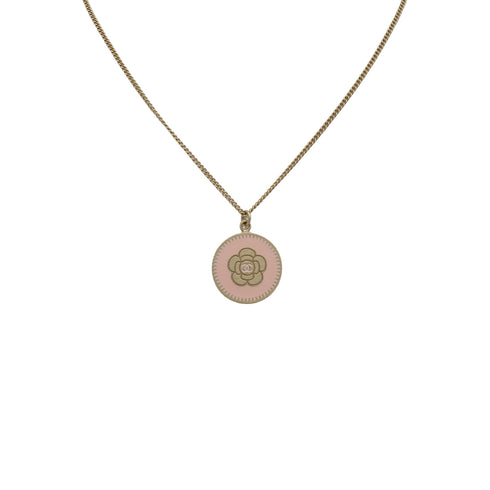 CHANEL NECKLACE CAMELLIA COCOMARK PINK GOLD ACCESSORY 06P 90347858