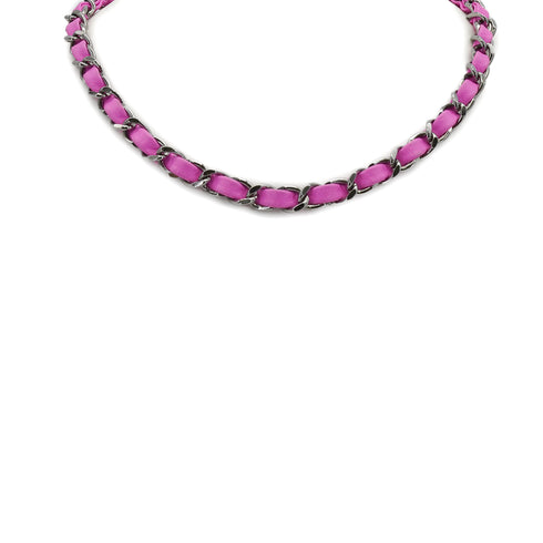 CHANEL NECKLACE CHOKER COCOMARK CHAIN PINK LEATHER ACCESSORY 09A 90339176