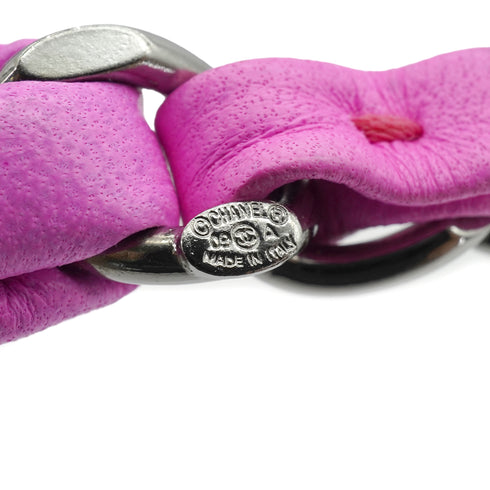 CHANEL NECKLACE CHOKER COCOMARK CHAIN PINK LEATHER ACCESSORY 09A 90339176