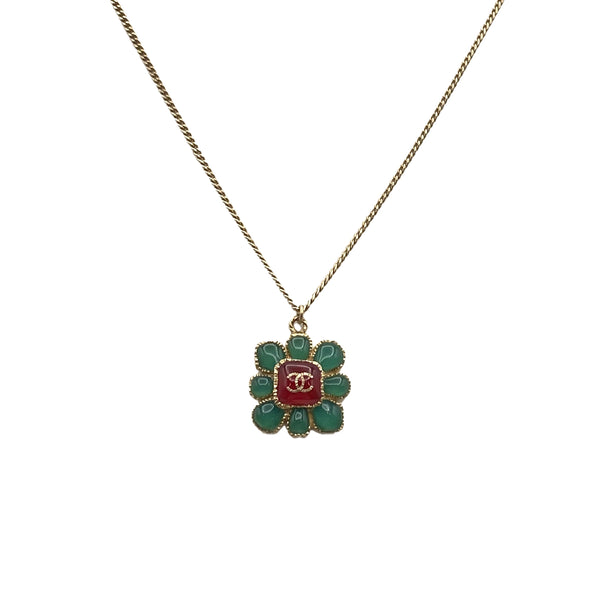 CHANEL NECKLACE COCOMARK FLOWER COLOR STONE GOLD ACCESSORY A16C 90321112