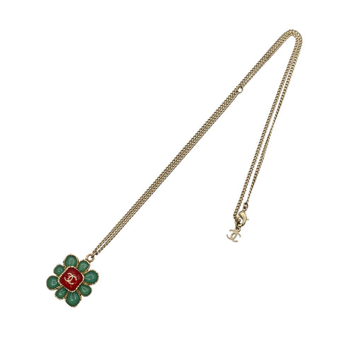 CHANEL NECKLACE COCOMARK FLOWER COLOR STONE GOLD ACCESSORY A16C 90321112