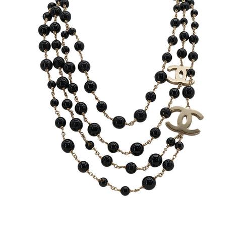 CHANEL NECKLACE COCOMARK STONE BLACK GOLD ACCESSORY 10A 90321174