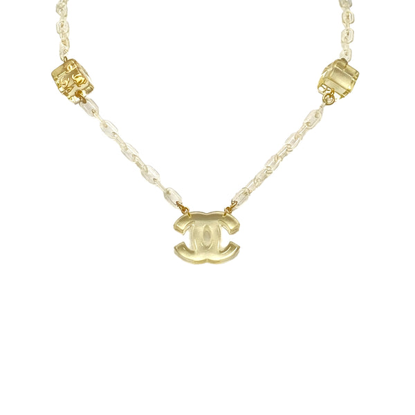 CHANEL NECKLACE CUBE COCOMARK CLEAR GOLD ACCESSORY 01P 90325618