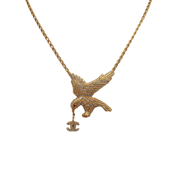 CHANEL NECKLACE EAGLE COCOMARK RHINESTONE GOLD ACCESSORY 01P 90321035