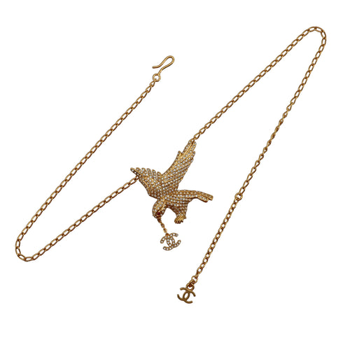 CHANEL NECKLACE EAGLE COCOMARK RHINESTONE GOLD ACCESSORY 01P 90321035