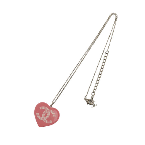 CHANEL NECKLACE HEART COCOMARK PINK SILVER ACCESSORY 04C 90347841
