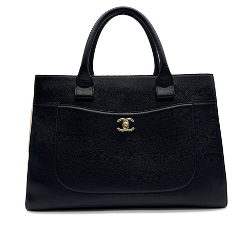 CHANEL NEO EXECUTIVE TOTE BAG LARGE BLACK BEIGE LEATHER GOLD HARDWARE 90327099
