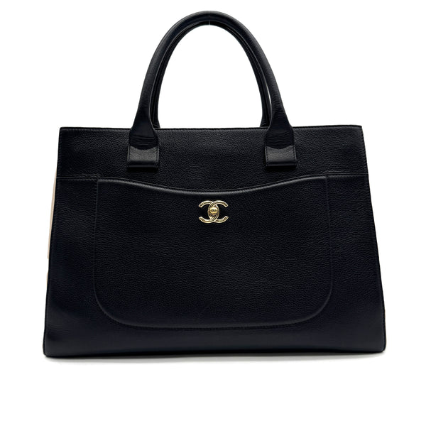 CHANEL NEO EXECUTIVE TOTE BAG LARGE BLACK BEIGE LEATHER GOLD HARDWARE 90327099