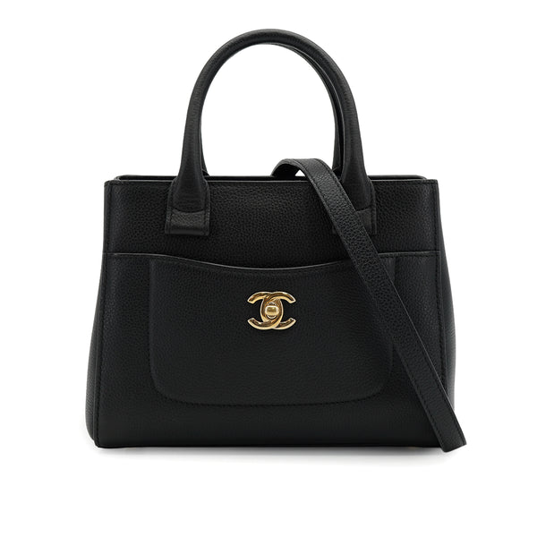 CHANEL NEO EXECUTIVE TOTE SHOULDER BAG BLACK LEATHER GOLD HARDWARE 90335590