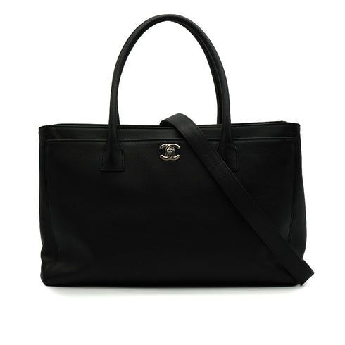 CHANEL NEO EXECUTIVE TOTE SHOULDER BAG BLACK LEATHER SILVER HARDWARE 90344573