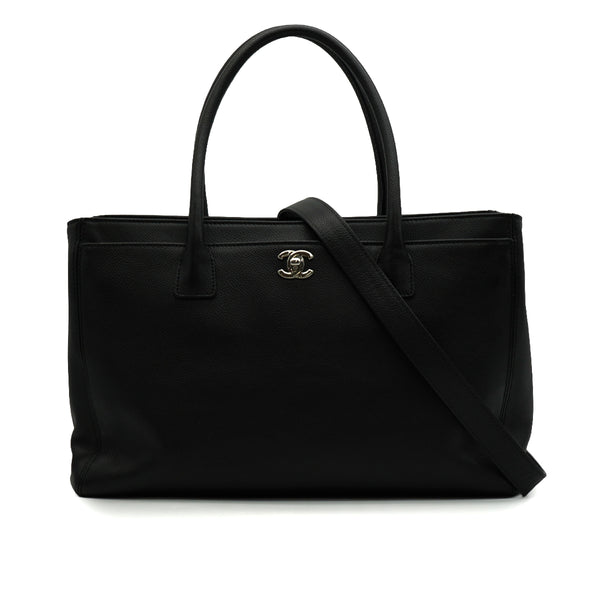 CHANEL NEO EXECUTIVE TOTE SHOULDER BAG BLACK LEATHER SILVER HARDWARE 90344573