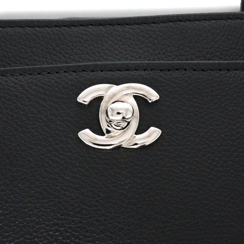 CHANEL NEO EXECUTIVE TOTE SHOULDER BAG BLACK LEATHER SILVER HARDWARE 90344573