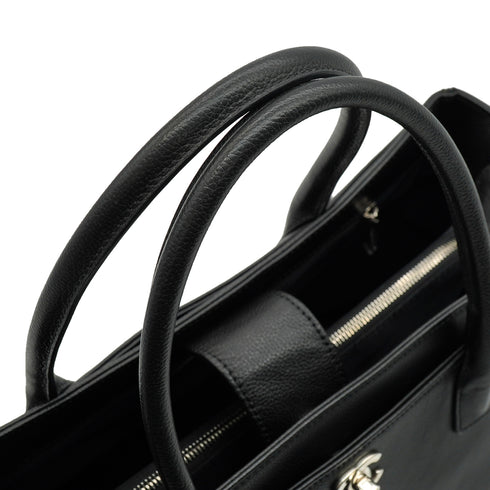 CHANEL NEO EXECUTIVE TOTE SHOULDER BAG BLACK LEATHER SILVER HARDWARE 90344573