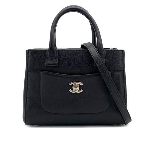 CHANEL NEO EXECUTIVE TOTE SHOULDER BAG BLACK LEATHER SILVER HARDWARE 90324852