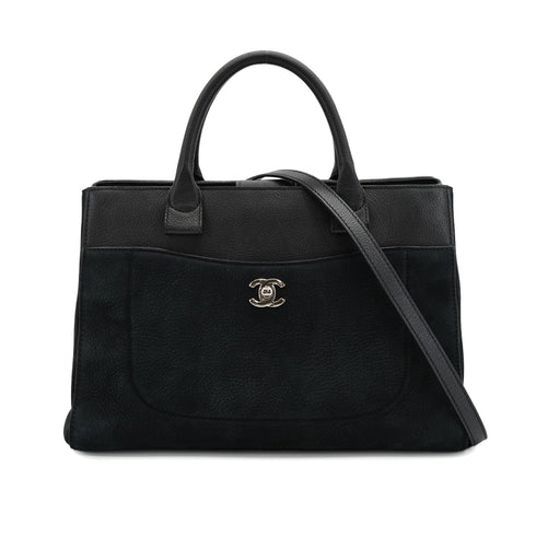 CHANEL NEO EXECUTIVE TOTE SHOULDER BAG BLACK LEATHER SILVER HARDWARE 90330949