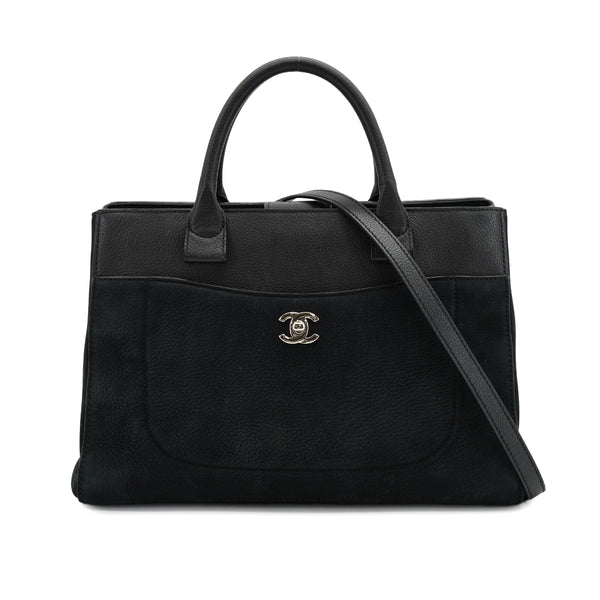 CHANEL NEO EXECUTIVE TOTE SHOULDER BAG BLACK LEATHER SILVER HARDWARE 90330949