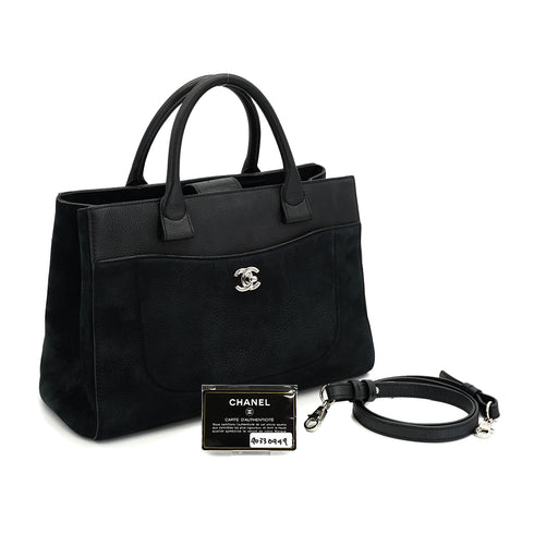CHANEL NEO EXECUTIVE TOTE SHOULDER BAG BLACK LEATHER SILVER HARDWARE 90330949