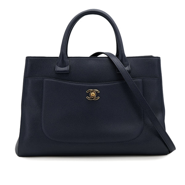 CHANEL NEO EXECUTIVE TOTE SHOULDER BAG NAVY CAVIAR SKIN GOLD HARDWARE 90322920