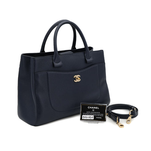 CHANEL NEO EXECUTIVE TOTE SHOULDER BAG NAVY CAVIAR SKIN GOLD HARDWARE 90322920
