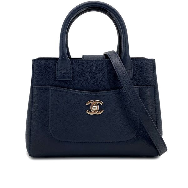 CHANEL NEO EXECUTIVE TOTE SHOULDER BAG NAVY LEATHER SILVER HARDWARE 90324809