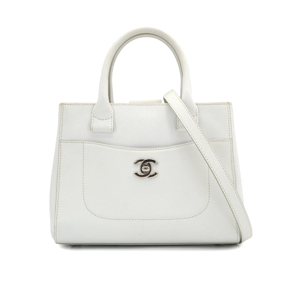 CHANEL NEO EXECUTIVE TOTE SHOULDER BAG WHITE LEATHER SILVER HARDWARE 90327109