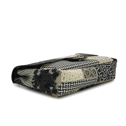 CHANEL JUMBO PATCHWORK COCOMARK FLOWER CHAIN SHOULDER BAG BLACK WHITE PVC TWEED SILVER HARDWARE 90341912
