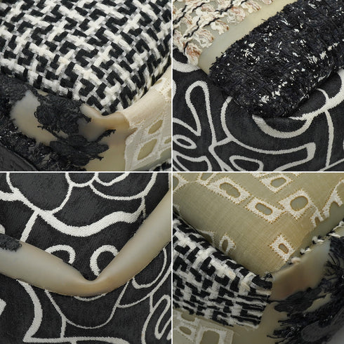 CHANEL JUMBO PATCHWORK COCOMARK FLOWER CHAIN SHOULDER BAG BLACK WHITE PVC TWEED SILVER HARDWARE 90341912
