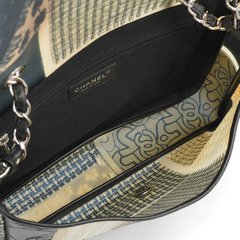 CHANEL JUMBO PATCHWORK COCOMARK FLOWER CHAIN SHOULDER BAG BLACK WHITE PVC TWEED SILVER HARDWARE 90341912