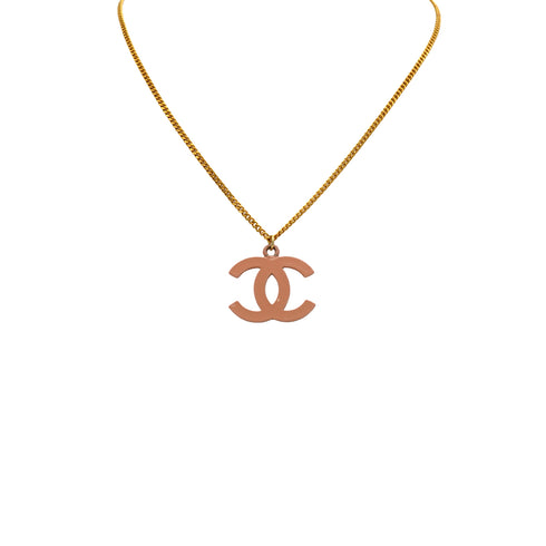 CHANEL PINK COCOMARK NECKLACE GOLD ACCESSORY 03S 90345097