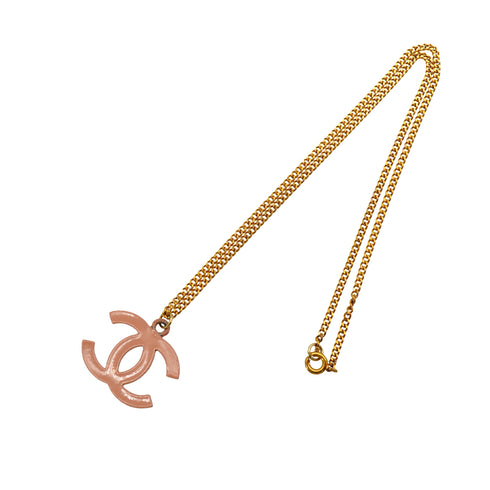 CHANEL PINK COCOMARK NECKLACE GOLD ACCESSORY 03S 90345097