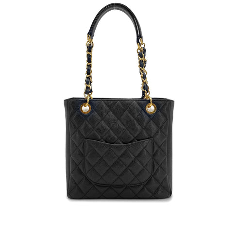 CHANEL PST CHAIN TOTE BAG BLACK CAVIAR SKIN GOLD HARDWARE 90327069