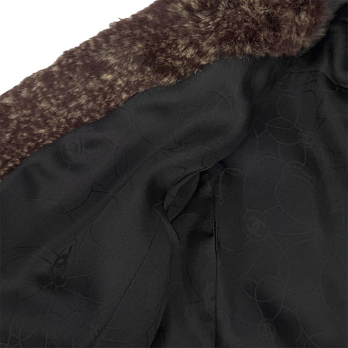 CHANEL RABBIT FUR LOGO BUTTON SHORT SLEEVE COAT BROWN LAPIN 40 05A RTW 90313369
