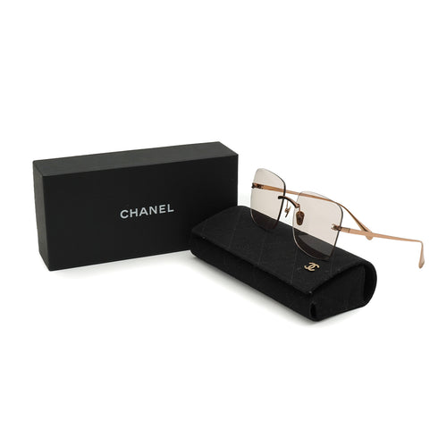 VINTAGE CHANEL RIMLESS SUNGLASSES COCOMARK BROWN GOLD EYEWEAR 90340172