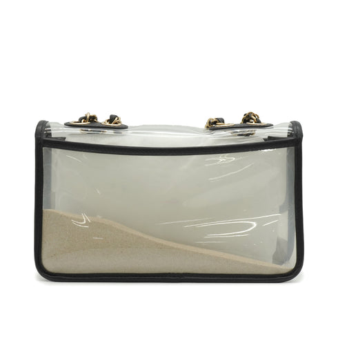 CHANEL SAND BY THE SEA CHAIN SHOULDER BAG BALCK CLEAR VINYL SAND LAMB SKIN GOLD HARDWARE 90341908