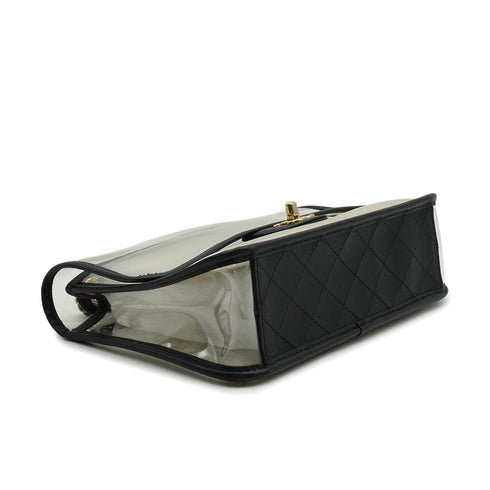 CHANEL SAND BY THE SEA CHAIN SHOULDER BAG BALCK CLEAR VINYL SAND LAMB SKIN GOLD HARDWARE 90341908