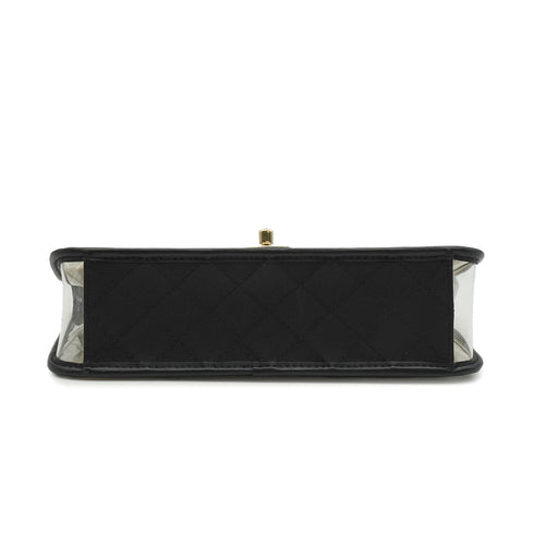 CHANEL SAND BY THE SEA CHAIN SHOULDER BAG BALCK CLEAR VINYL SAND LAMB SKIN GOLD HARDWARE 90341908