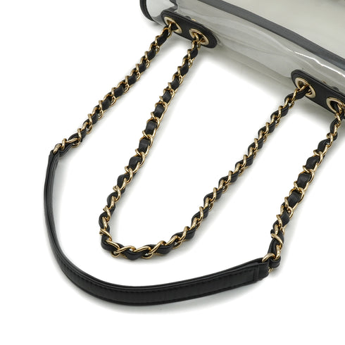 CHANEL SAND BY THE SEA CHAIN SHOULDER BAG BALCK CLEAR VINYL SAND LAMB SKIN GOLD HARDWARE 90341908