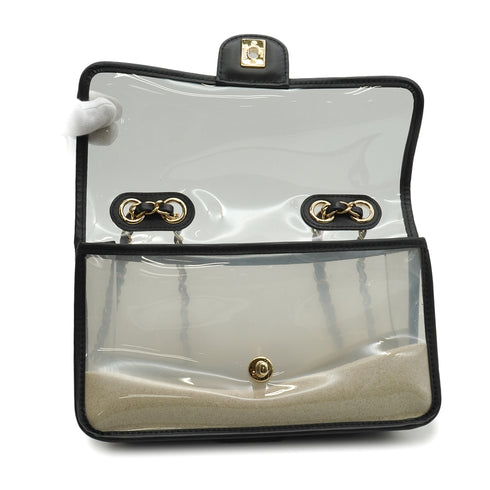 CHANEL SAND BY THE SEA CHAIN SHOULDER BAG BALCK CLEAR VINYL SAND LAMB SKIN GOLD HARDWARE 90341908