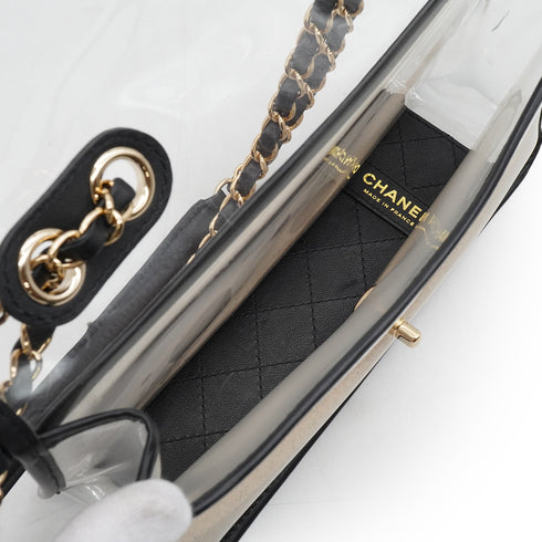 CHANEL SAND BY THE SEA CHAIN SHOULDER BAG BALCK CLEAR VINYL SAND LAMB SKIN GOLD HARDWARE 90341908