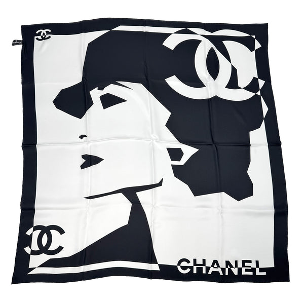 CHANEL SCARF COCO MADEMOISELLE WHITE BLACK SILK 90319320
