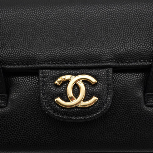 CHANEL STRAP CLUTCH BAG BLACK CAVIAR SKIN GOLD HARDWARE AP5068 90326678