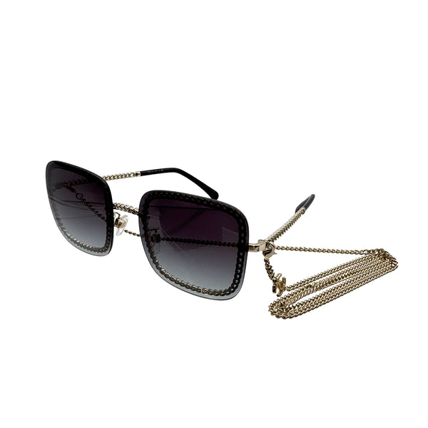 CHANEL SUNGLASSES COCOMARK CHAIN MOTIF BLACK GOLD EYEWEAR 90324448