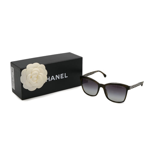 CHANEL SUNGLASSES COCOMARK CHAIN TEARDROP GREEN SILVER EYEWEAR 90324128