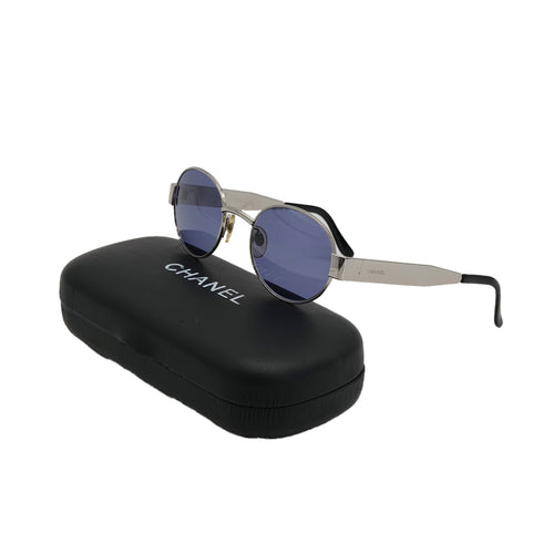 CHANEL SUNGLASSES LOGO ROUND BLUE SILVER EYEWEAR 90322140