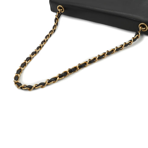 VINTAGE CHANEL CHAIN SHOULDER BAG BLACK WHITE LAMB SKIN GOLD HARDWARE 90333181