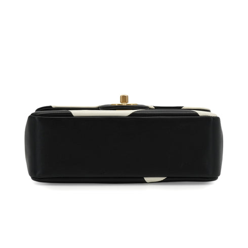 CHANEL TURNLOCK SHOULDER BAG BLACK WHITE LAMB SKIN GOLD HARDWARE 90343617