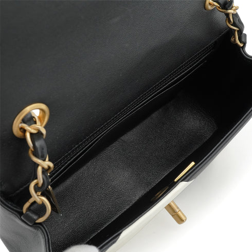 CHANEL TURNLOCK SHOULDER BAG BLACK WHITE LAMB SKIN GOLD HARDWARE 90343617