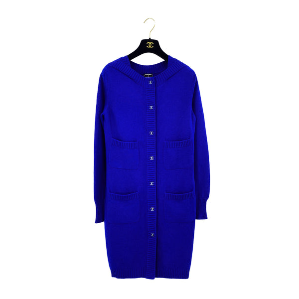 CHANEL TURN LOCK BUTTON KNIT DRESS CASHMERE BLUE 40 P44 RTW 90313874