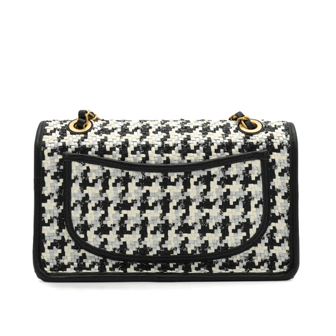 CHANEL TURN LOCK CHAIN SHOULDER BAG CAMBON HOUNDSTOOTH BLACK WHITE SILVER LEATHER GOLD HARDWARE 90340478