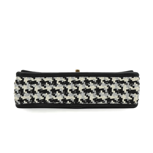 CHANEL TURN LOCK CHAIN SHOULDER BAG CAMBON HOUNDSTOOTH BLACK WHITE SILVER LEATHER GOLD HARDWARE 90340478